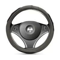 Generic غطاء عجلة القيادة للسيارة العالمية لون أسود جلد PU، متوسط، رمادي مع أسود