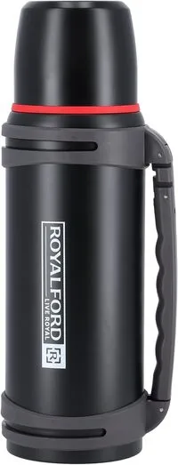 Royalford Travel Vacuum Bottle, 1.80L Capacity, Rf10457 Stainless Steel Vacuum Bottle Double Wall Insulation Keeps Drink Hot Or Cold For Hours Stainless Steel Thermos For Cold & Hot Beverages, Black