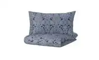 Duvet cover and 2 pillowcases, dark blue/white240x220/50x80 cm