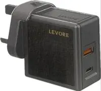 Levore Wall Charger Super Fast With GaN USB-C Port and USB Port 65W - Gray