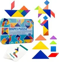 Sky-Touch Early Development Tangram Pattern Puzzles Set, Wooden Puzzle Blocks Colorful Tangram Sorting, Stacking Games Montessori Educational Toys, 60 Design Cards With 120 Pattern Jigsaw Puzzle