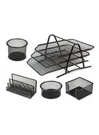 Generic 5-Piece Metal Mesh Desk Organizer Set -Black