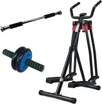 Fitness World Air Walker Glider Fitness Exercise Machine Black With Ab Wheel Total Body Exerciser For Abdominal Exercise With Door Fitness Bar