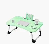 Datazone Foldable Laptop Table, Adjustable Bed Table With Stand For Smartphone, iPad, Cup Slot Suitable For Multiple Uses For Study, Reading And Eating, DZ-TP003, Green