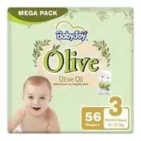 Babyjoy olive oil moisturizer for healthy skin size 3 medium up to 6-12 kg mega pack 56 diapers