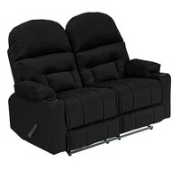 In House Velvet Double Cinematic Recliner Chair With Cups Holder - Black - NZ80