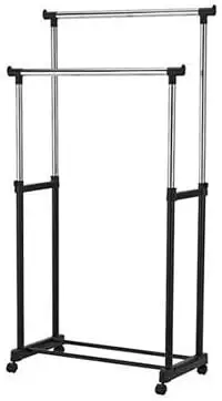 Generic Cloth Rack 2 Pole, Metal Black Double Pole Telescopic Clothes Hanger -[7665]