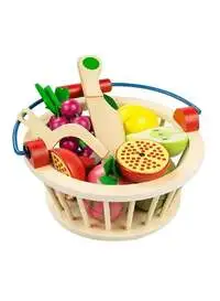 Basmah Wooden Colourful Durable Non-Toxic Fruits And Basket Kitchen Play Set For Kids 20X10X19Cm