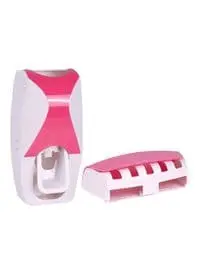 Cytheria Automatic Toothpaste Dispenser With Toothbrush Holder Set White/Pink 11.5x4.5x5.5centimeter