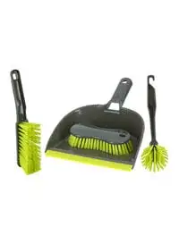 Royalford 4-Piece Cleaning Brush With Dust Pan Set Grey/Green
