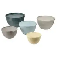 Bowl with lid, set of 5, mixed colours