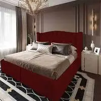 هيكل سرير كتان الدمشقي من In House - مقاس كوين - 200×140 سم - عنابي