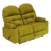 In House Velvet Double Cinematic Recliner Chair With Cups Holder - Gold - NZ80