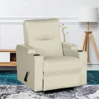 In House Velvet Rocking & Rotating Cinematic Recliner Chair With Cups Holder - Light Beige - AB08