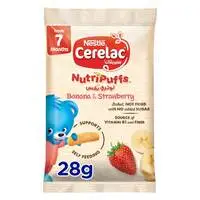 Nestle Cerelac Nutri Puffs Banana And Strawberry Corn Stick Snacks 7+ Months 28g