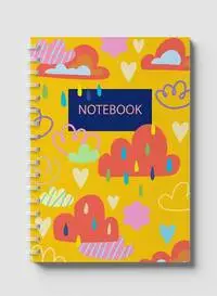 Lowha Spiral Notebook With 60 Sheets And Hard Paper Covers With Cloud & Rain Boho Design, For Jotting Notes And Reminders, For Work, University, School