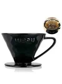 ميبرو V60 منقط سيراميك 1-4 كوب مصنوع من مادة السيراميك عالية النار صب فوق صانع القهوة تخمير بطيء للمنزل والمكتب والمقهى بنكهة قوية أسود مقاس 02