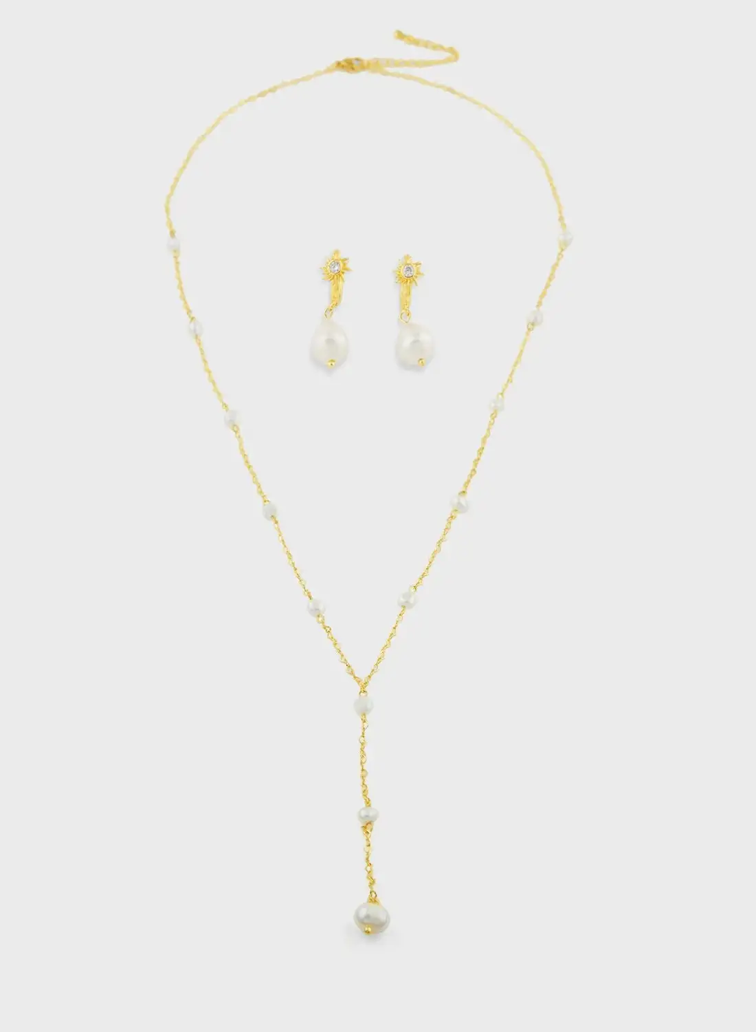 ELLA Lariat Pearl Necklace & Earrings Set