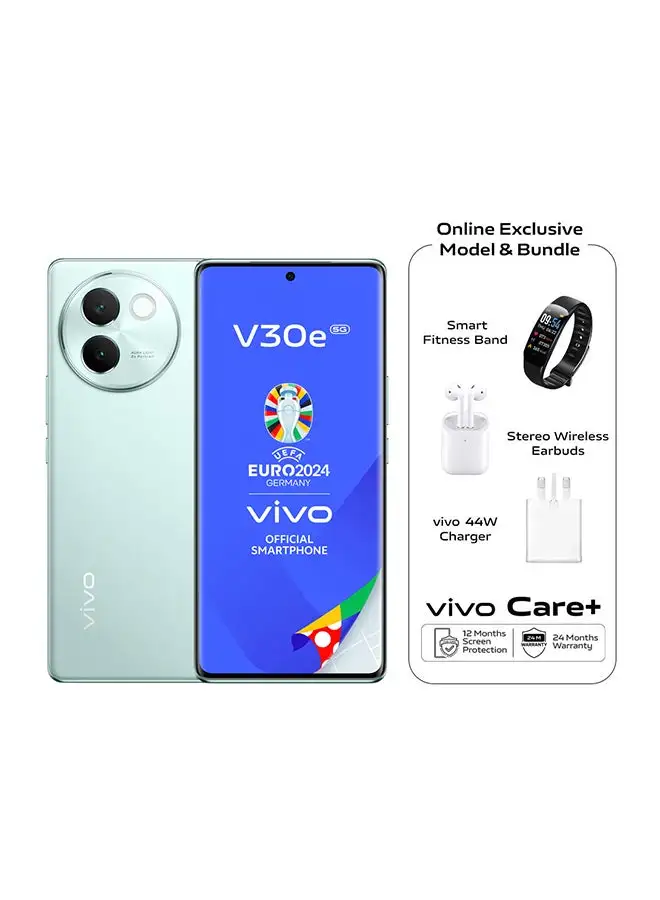 vivo V30e 5G Dual SIM Green 12GB RAM And 256GB With Online Exclusive Gifts: Smart Fitness Band, TWS Earbuds, 24 Months Extended Warranty, 12 Months Screen Damage Protection - Middle East Version