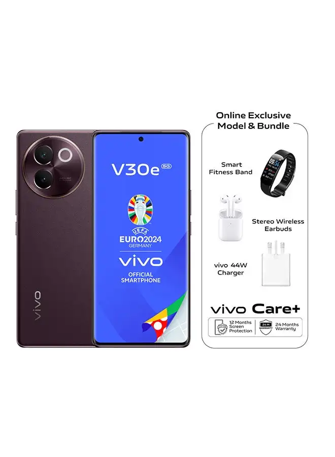 vivo V30e 5G Dual SIM Classy Brown 12GB RAM 256GB With Online Exclusive Gifts: Smart Fitness Band, TWS Earbuds, 24 Months Extended Warranty, 12 Months Screen Damage Protection - Middle East Version