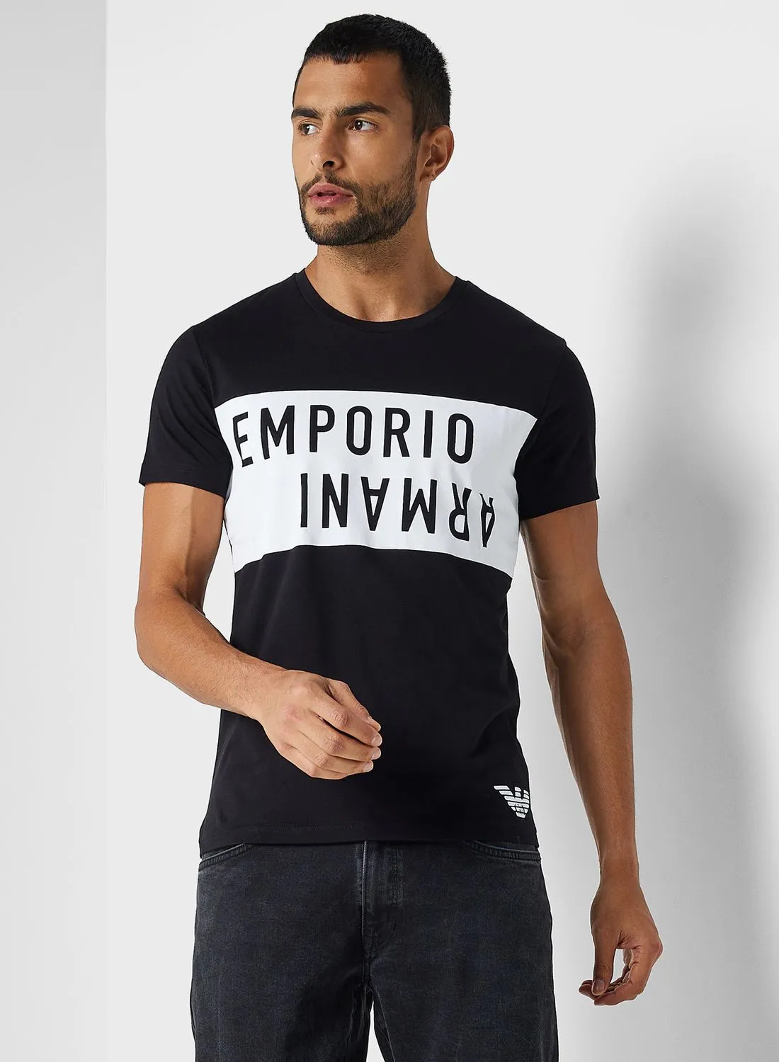 EMPORIO ARMANI Text Print Crew Neck T-Shirt