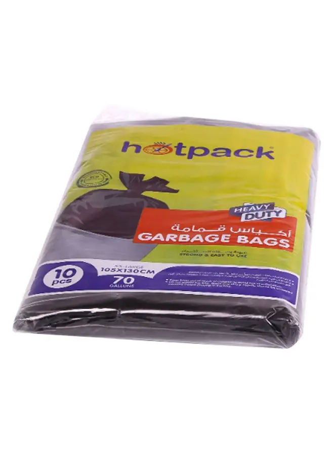 Hotpack 10-Piece Heavy Duty Garbage Bags XX-Large 70 Gallon Black 105x130cm