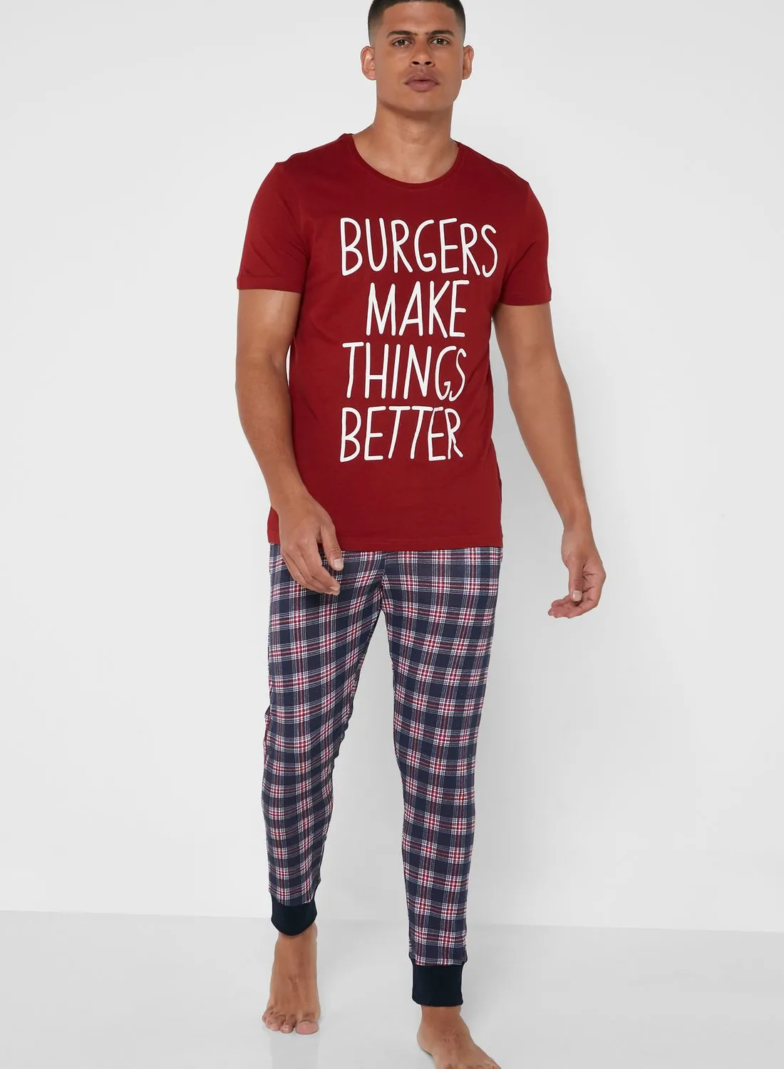 Seventy Five Slogan Checked Pyjama Set