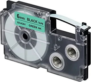 Casio - EZ-Label Printer XR-6GN1 Label Tape Self-Adhesive 6 mm x 8.0 m Black on Green