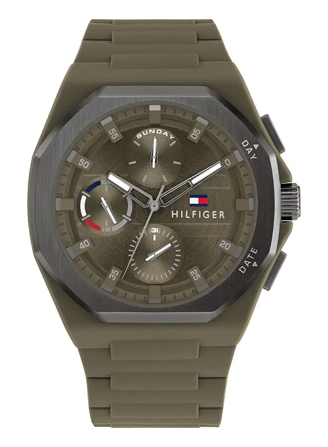 TOMMY HILFIGER Men's Analog Octagon Shape Silicone Wrist Watch 1792121 - 44 Mm