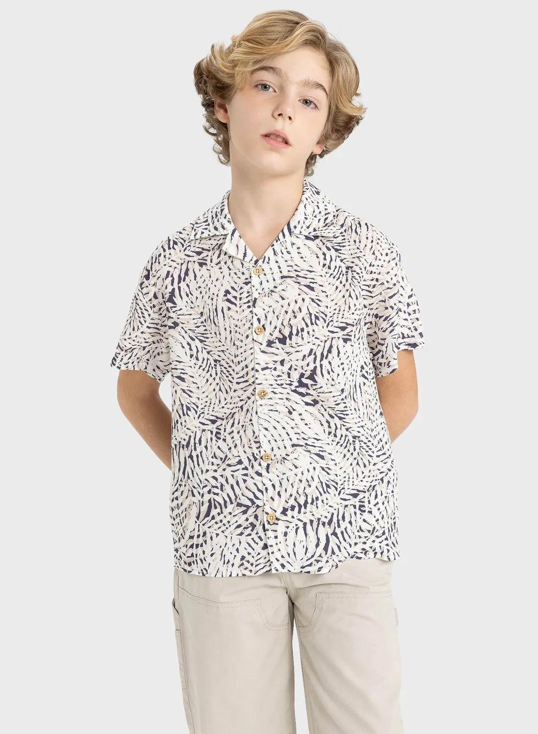 DeFacto Boy Oversize Fit Polo Neck Viscose Short Sleeve Shirt