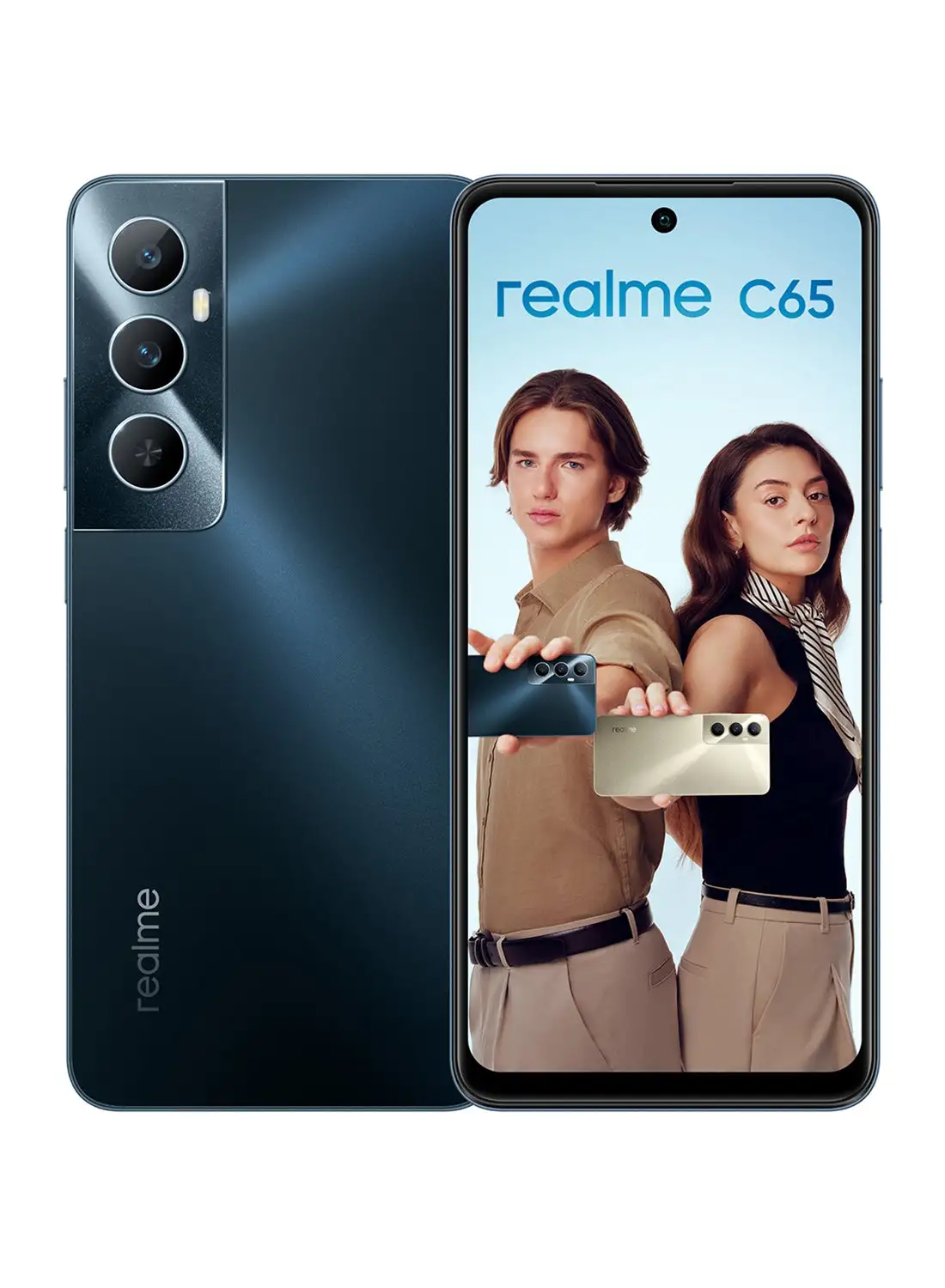 Realme C65 ثنائي الشريحة باللون الأسود النجمي وذاكرة الوصول العشوائي (RAM) سعة 8 جيجابايت وذاكرة تخزين داخلية 256 جيجابايت يدعم تقنية 4G - إصدار الشرق الأوسط