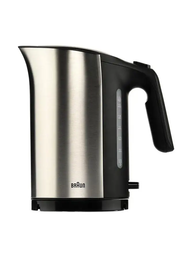 BRAUN Electric Jug Kettle, Stainless Steel, Washable Anti Scale Filter, Double Sided Window 1.7 L 3000 W WK-5110-BK Silver/Black