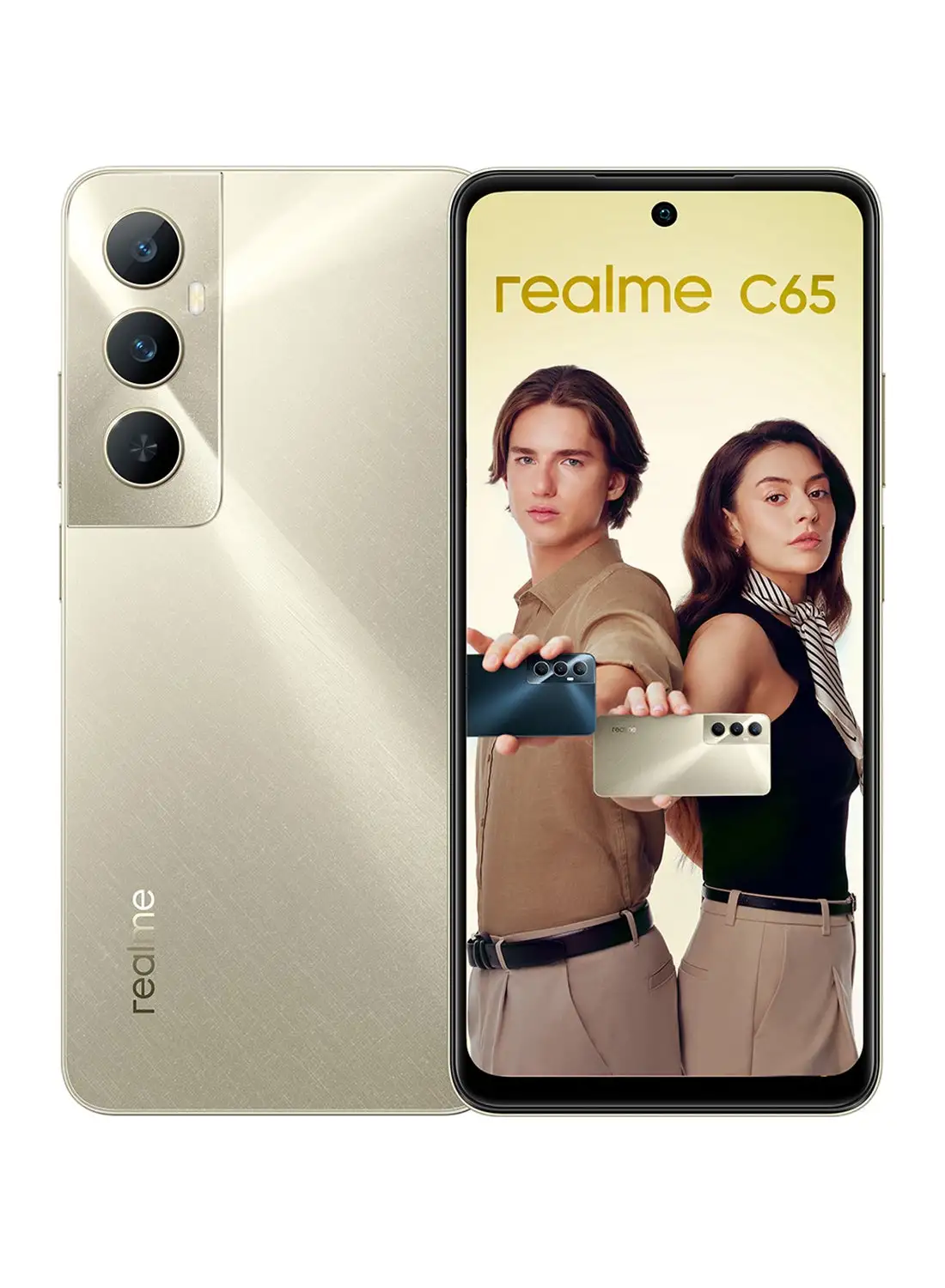 هاتف Realme C65 ثنائي الشريحة بلون ذهبي ستارلايت وذاكرة وصول عشوائي (RAM) سعة 8 جيجابايت وذاكرة داخلية 256 جيجابايت يدعم تقنية 4G - إصدار الشرق الأوسط