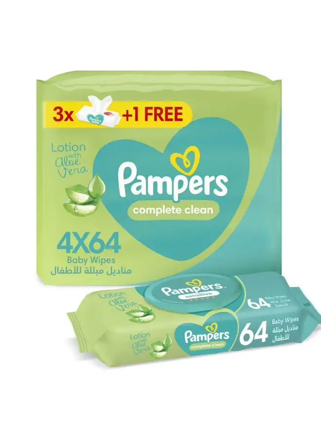 Pampers Complete Clean Baby Wipes With Aloe Vera Lotion For Hands And Face 4 Pieces