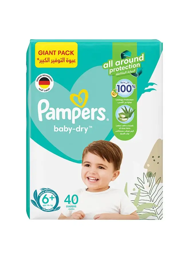 Pampers Aloe Vera Taped Diapers Size 6+ Giant Pack 40 Count