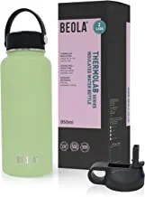 BEOLA 950ml Water Bottle 18/8 Stainless Steel 304 Double Wall Insulated Thermos Bottle with Straw Lid and wide mouth, 2 lids included, Hot Cold Liquids Sports Bottle, 32oz