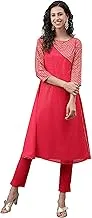 Janasya Valentines Day Gifts Pink Crepe Foil Printed Angrakha Kurta(JNE4210-KR-M)