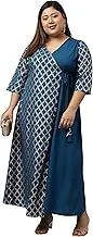 XL LOVE - By Janasya Valentines Day Gifts Teal Poly Crepe Foil Printed Angrakha Kurta(PJNE3634-KR-A-7XL)