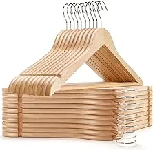 Amber Home Wooden Coat Hangers 20 Pack, Natural Wood Suit Hangers with Non Slip Pant Bar, Clothes Hangers for Shirts, Jackets, Dress, Pant (Natural, 20)