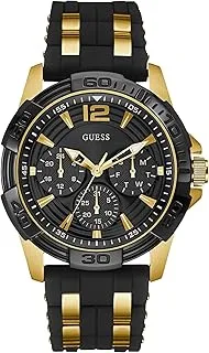 GUESS Stainless Steel Stain Resistant Silicone Watch with Day, Date + 24 Hour Military/Int'l Time