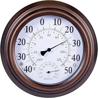 Indoor Outdoor Thermometer Wireless - Wall Thermometer Hygrometer with Stainless Steel Enclosure for Patio, Weather Thermometer Hygrometer, No Battery Required Hanging Hygrometer Round 8