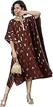 Janasya Valentines Day Gifts Brown Poly Crepe Kaftan(JNE3783-KR-XL)