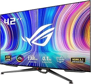 شاشة الألعاب ASUS ROG Swift 41.5 بوصة PG42UQ 4K OLED ، UHD 3840 x 2160 ، 138 هرتز ، 0.1 مللي ثانية ، HDMI2.1 ، True 10 بت ، DCI-P3 98٪ ، متوافق مع G-SYNC ، منفذ DisplayPort ، USB - أسود