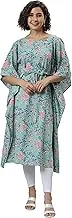 Janasya Valentines Day Gifts Sea Green Cotton Kaftan(JNE3816-KR-XL)