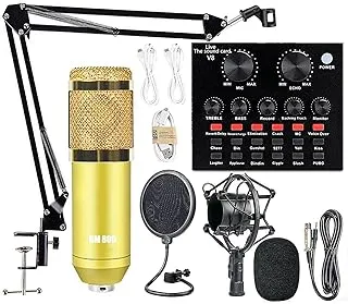 Winsilt Podcast Equipment Set, Condenser Microphone Bundle with Professional Audio Mixer, BM-800 Mic Kit with V8 Sound Card, Double-Layer Pop Filter Podcast Bundle for Broadcasting, Singing