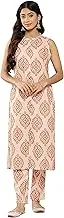 Janasya Valentines Day Gifts Light Peach Crepe Digital Printed Co-ords Set(SET642-KR-NP-ICH-XL)