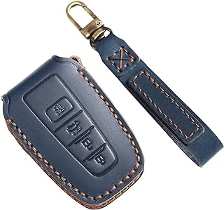 غطاء مفتاح فوب مناسب لتويوتا مع سلسلة مفاتيح، حافظة مفاتيح جلدية مصنوعة يدويًا لسيارة تويوتا كامري هايلاندر RAV4 أفالون 4 أزرار