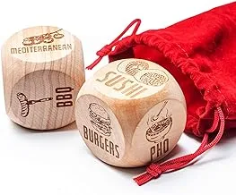 Couples Gifts for Girlfriend Boyfriend – 2 Engraved Wooden Date Night Dice – Cute Idea for Anniversary, Him, Her, Wedding-Games, Wife, Dating, Foodie, Dinner, Takeout Food, Valentines Day, Husband