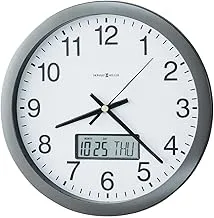 Howard Miller Chronicle Wall Clock 625-195 – Modern Metallic Grey, Flat Bezel Framing, Displays LCD Calendar (Month, Day, Day of Week), Quartz Movement