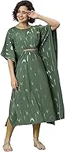 Janasya Valentines Day Gifts Green Poly Crepe Kaftan(JNE3784-KR-XL)